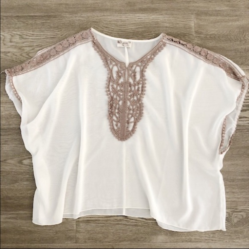 Ivory chiffon flowy throwover cover / blouse